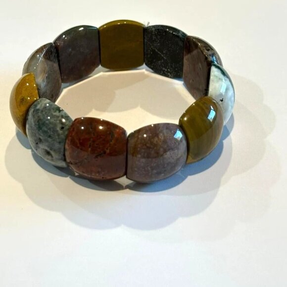 Natural Multi-Color Jasper Stone Bracelet Stretch Gemstone Healing Boho Chic - Picture 2 of 4